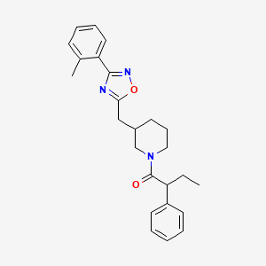 molecular formula C25H29N3O2 B2549189 2-苯基-1-(3-((3-(邻甲苯基)-1,2,4-恶二唑-5-基)甲基)哌啶-1-基)丁-1-酮 CAS No. 2034233-37-7