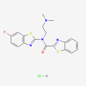 molecular formula C19H18ClFN4OS2 B2549199 N-(2-(dimethylamino)ethyl)-N-(6-fluorobenzo[d]thiazol-2-yl)benzo[d]thiazole-2-carboxamide hydrochloride CAS No. 1216569-19-5