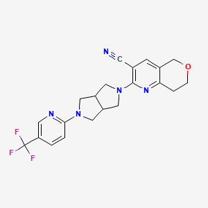 molecular formula C21H20F3N5O B2549201 2-[2-[5-(Trifluoromethyl)pyridin-2-yl]-1,3,3a,4,6,6a-hexahydropyrrolo[3,4-c]pyrrol-5-yl]-7,8-dihydro-5H-pyrano[4,3-b]pyridine-3-carbonitrile CAS No. 2415540-48-4