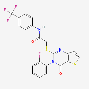 molecular formula C21H13F4N3O2S2 B2549207 2-{[3-(2-fluorophenyl)-4-oxo-3,4-dihydrothieno[3,2-d]pyrimidin-2-yl]sulfanyl}-N-[4-(trifluoromethyl)phenyl]acetamide CAS No. 1261001-63-1