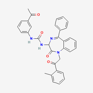 ((3-acetylphenyl)amino)-N-(2,5-diaza-2-(2-(2-methylphenyl)-2-oxoethyl)-3-oxo-6-phenylbicyclo[5.4.0]undeca-1(7),5,8,10-tetraen-4-yl)formamide