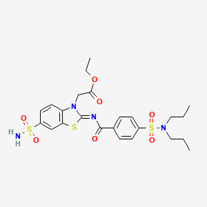 molecular formula C24H30N4O7S3 B2549242 (Z)-ethyl 2-(2-((4-(N,N-dipropylsulfamoyl)benzoyl)imino)-6-sulfamoylbenzo[d]thiazol-3(2H)-yl)acetate CAS No. 865247-72-9