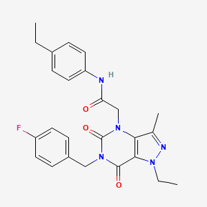 molecular formula C25H26FN5O3 B2549248 2-(1-ethyl-6-(4-fluorobenzyl)-3-methyl-5,7-dioxo-6,7-dihydro-1H-pyrazolo[4,3-d]pyrimidin-4(5H)-yl)-N-(4-ethylphenyl)acetamide CAS No. 1184998-70-6