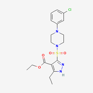 molecular formula C18H23ClN4O4S B2549254 ethyl 5-((4-(3-chlorophenyl)piperazin-1-yl)sulfonyl)-3-ethyl-1H-pyrazole-4-carboxylate CAS No. 1322726-43-1