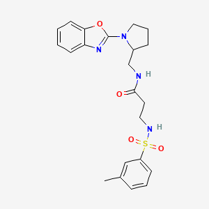 molecular formula C22H26N4O4S B2549272 N-((1-(苯并[d]恶唑-2-基)吡咯烷-2-基)甲基)-3-(3-甲基苯磺酰胺)丙酰胺 CAS No. 1798678-03-1