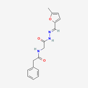 molecular formula C16H17N3O3 B2549285 (E)-N-(2-(2-((5-methylfuran-2-yl)methylene)hydrazinyl)-2-oxoethyl)-2-phenylacetamide CAS No. 391893-66-6