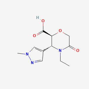 molecular formula C11H15N3O4 B2549296 (2S,3R)-4-ethyl-3-(1-methyl-1H-pyrazol-4-yl)-5-oxomorpholine-2-carboxylic acid CAS No. 1969288-73-0