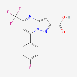 molecular formula C14H7F4N3O2 B2549307 7-(4-Fluorophenyl)-5-(trifluoromethyl)pyrazolo[1,5-a]pyrimidine-2-carboxylic acid CAS No. 1245807-65-1