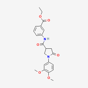 molecular formula C22H24N2O6 B2549314 Ethyl 3-({[1-(3,4-dimethoxyphenyl)-5-oxopyrrolidin-3-yl]carbonyl}amino)benzoate CAS No. 1291842-44-8
