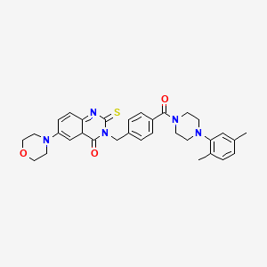 molecular formula C32H35N5O3S B2549324 3-({4-[4-(2,5-Dimethylphenyl)piperazin-1-carbonyl]phenyl}methyl)-6-(morpholin-4-yl)-2-sulfanyliden-1,2,3,4-tetrahydrochinazolin-4-on CAS No. 689771-05-9