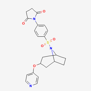 molecular formula C22H23N3O5S B2549333 1-(4-(((1R,5S)-3-(pyridin-4-yloxy)-8-azabicyclo[3.2.1]octan-8-yl)sulfonyl)phenyl)pyrrolidin-2,5-dion CAS No. 2108428-50-6