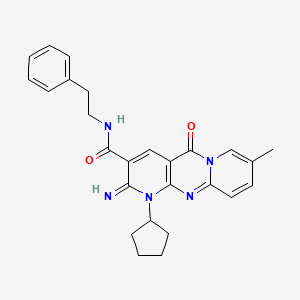 molecular formula C26H27N5O2 B2549339 1-cyclopentyl-2-imino-8-methyl-5-oxo-N-phenethyl-2,5-dihydro-1H-dipyrido[1,2-a:2',3'-d]pyrimidine-3-carboxamide CAS No. 867136-72-9