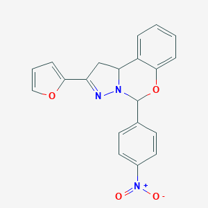 molecular formula C20H15N3O4 B254935 2-(2-Furyl)-5-{4-nitrophenyl}-1,10b-dihydropyrazolo[1,5-c][1,3]benzoxazine 