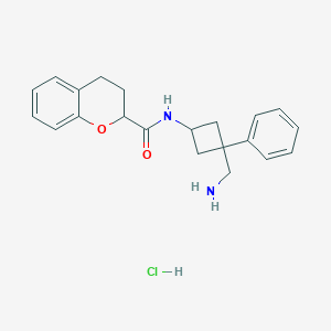 molecular formula C21H25ClN2O2 B2549390 N-[3-(Aminomethyl)-3-phenylcyclobutyl]-3,4-dihydro-2H-chromene-2-carboxamide;hydrochloride CAS No. 2418630-21-2