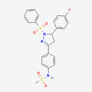 N-{4-[1-(benzenesulfonyl)-5-(4-fluorophenyl)-4,5-dihydro-1H-pyrazol-3-yl]phenyl}methanesulfonamide