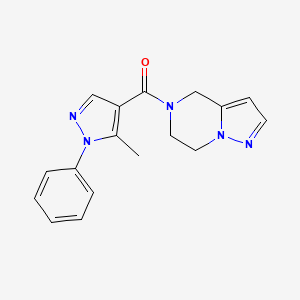molecular formula C17H17N5O B2549407 (6,7-dihydropyrazolo[1,5-a]pyrazin-5(4H)-yl)(5-methyl-1-phenyl-1H-pyrazol-4-yl)methanone CAS No. 2034399-24-9