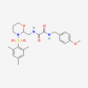 molecular formula C24H31N3O6S B2549408 N1-((3-(mesitylsulfonyl)-1,3-oxazinan-2-yl)methyl)-N2-(4-methoxybenzyl)oxalamide CAS No. 872975-92-3