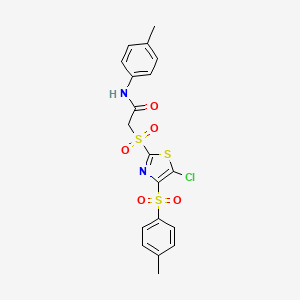 molecular formula C19H17ClN2O5S3 B2549414 2-((5-氯-4-甲苯磺酰噻唑-2-基)磺酰基)-N-(对甲苯基)乙酰胺 CAS No. 929394-36-5