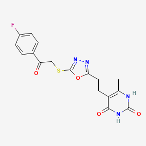 molecular formula C17H15FN4O4S B2549415 5-(2-(5-((2-(4-氟苯基)-2-氧代乙基)硫)-1,3,4-恶二唑-2-基)乙基)-6-甲基嘧啶-2,4(1H,3H)-二酮 CAS No. 1170997-00-8