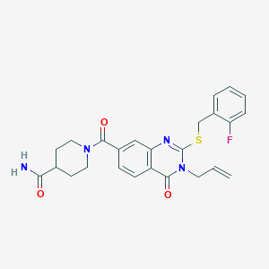 1-[2-[(2-Fluorophenyl)methylsulfanyl]-4-oxo-3-prop-2-enylquinazoline-7-carbonyl]piperidine-4-carboxamide