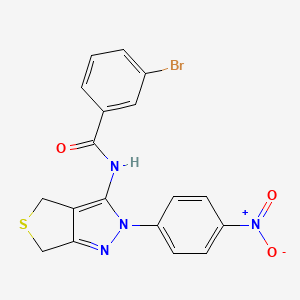 molecular formula C18H13BrN4O3S B2549452 3-溴-N-(2-(4-硝基苯基)-4,6-二氢-2H-噻吩并[3,4-c]吡唑-3-基)苯甲酰胺 CAS No. 396720-17-5