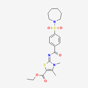 molecular formula C21H27N3O5S2 B2549470 ethyl (2Z)-2-{[4-(azepane-1-sulfonyl)benzoyl]imino}-3,4-dimethyl-2,3-dihydro-1,3-thiazole-5-carboxylate CAS No. 394228-16-1