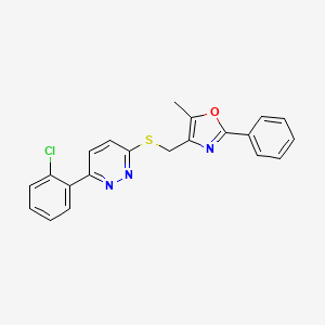 molecular formula C21H16ClN3OS B2549519 4-(((6-(2-Chlorophenyl)pyridazin-3-yl)thio)methyl)-5-methyl-2-phenyloxazole CAS No. 1428366-64-6