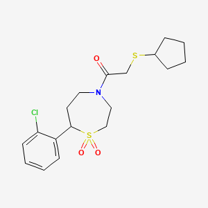 molecular formula C18H24ClNO3S2 B2549579 1-(7-(2-Chlorophenyl)-1,1-dioxido-1,4-thiazepan-4-yl)-2-(cyclopentylthio)ethanone CAS No. 2034329-81-0
