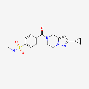 molecular formula C18H22N4O3S B2549580 4-(2-cyclopropyl-4,5,6,7-tetrahydropyrazolo[1,5-a]pyrazine-5-carbonyl)-N,N-dimethylbenzenesulfonamide CAS No. 2034293-22-4