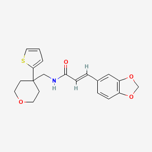 molecular formula C20H21NO4S B2549587 (E)-3-(苯并[d][1,3]二氧杂环-5-基)-N-((4-(噻吩-2-基)四氢-2H-吡喃-4-基)甲基)丙烯酰胺 CAS No. 1207061-47-9
