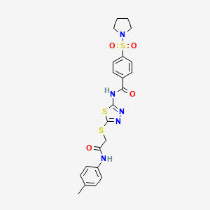 molecular formula C22H23N5O4S3 B2549594 N-(5-((2-oxo-2-(p-tolylamino)ethyl)thio)-1,3,4-thiadiazol-2-yl)-4-(pyrrolidin-1-ylsulfonyl)benzamide CAS No. 392294-76-7