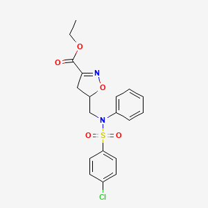 molecular formula C19H19ClN2O5S B2549605 Ethyl 5-({[(4-chlorophenyl)sulfonyl]anilino}methyl)-4,5-dihydro-3-isoxazolecarboxylate CAS No. 306978-14-3
