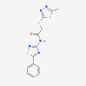 molecular formula C13H11N5OS3 B2549620 2-[(5-甲基-1,3,4-噻二唑-2-基)硫代]-N-(5-苯基-1,2,4-噻二唑-3-基)乙酰胺 CAS No. 670273-02-6