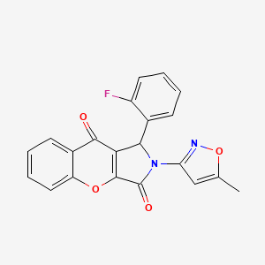 molecular formula C21H13FN2O4 B2549634 1-(2-Fluorophenyl)-2-(5-methylisoxazol-3-yl)-1,2-dihydrochromeno[2,3-c]pyrrole-3,9-dione CAS No. 874395-38-7