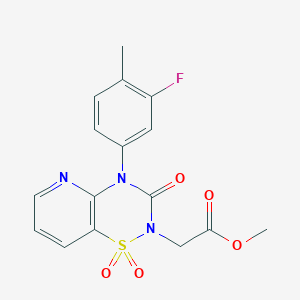 molecular formula C16H14FN3O5S B2549636 methyl 2-(4-(3-fluoro-4-methylphenyl)-1,1-dioxido-3-oxo-3,4-dihydro-2H-pyrido[2,3-e][1,2,4]thiadiazin-2-yl)acetate CAS No. 1251548-21-6