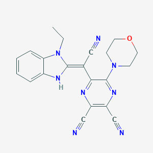 molecular formula C21H18N8O B254964 5-[cyano(1-ethyl-1,3-dihydro-2H-benzimidazol-2-ylidene)methyl]-6-(4-morpholinyl)-2,3-pyrazinedicarbonitrile 