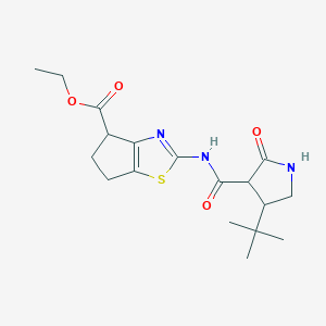 molecular formula C18H25N3O4S B2549658 2-(4-叔丁基-2-氧代吡咯烷-3-酰胺)-4H,5H,6H-环戊[d][1,3]噻唑-4-羧酸乙酯 CAS No. 2097869-05-9