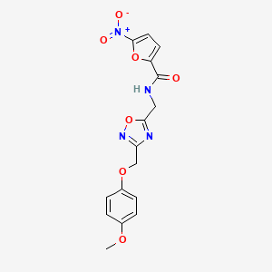 molecular formula C16H14N4O7 B2549675 N-((3-((4-甲氧苯氧基)甲基)-1,2,4-恶二唑-5-基)甲基)-5-硝基呋喃-2-甲酰胺 CAS No. 1226454-21-2