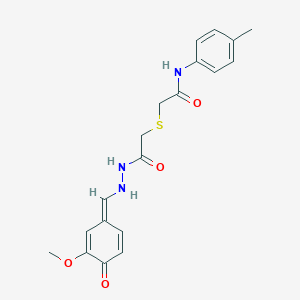 molecular formula C19H21N3O4S B254968 2-[2-[2-[(E)-(3-methoxy-4-oxocyclohexa-2,5-dien-1-ylidene)methyl]hydrazinyl]-2-oxoethyl]sulfanyl-N-(4-methylphenyl)acetamide 
