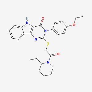 molecular formula C27H30N4O3S B2549681 3-(4-ethoxyphenyl)-2-((2-(2-ethylpiperidin-1-yl)-2-oxoethyl)thio)-3H-pyrimido[5,4-b]indol-4(5H)-one CAS No. 536708-17-5