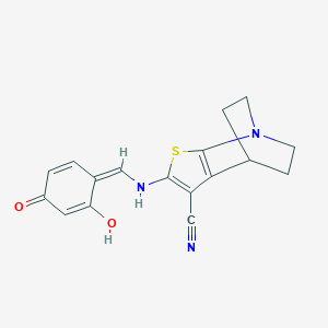 molecular formula C17H15N3O2S B254972 4-[[(Z)-(2-hydroxy-4-oxocyclohexa-2,5-dien-1-ylidene)methyl]amino]-3-thia-1-azatricyclo[5.2.2.02,6]undeca-2(6),4-diene-5-carbonitrile 
