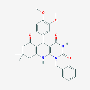 molecular formula C28H29N3O5 B254974 1-benzyl-5-(3,4-dimethoxyphenyl)-8,8-dimethyl-5,8,9,10-tetrahydropyrimido[4,5-b]quinoline-2,4,6(1H,3H,7H)-trione 