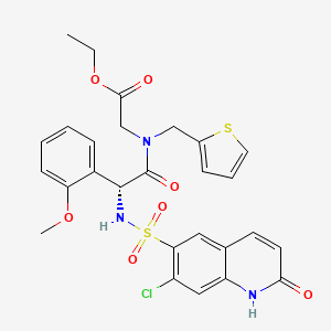 molecular formula C27H26ClN3O7S2 B2549749 Ethyl 2-[[(2R)-2-[(7-chloro-2-oxo-1H-quinolin-6-yl)sulfonylamino]-2-(2-methoxyphenyl)acetyl]-(thiophen-2-ylmethyl)amino]acetate CAS No. 2260791-14-6
