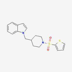 molecular formula C18H20N2O2S2 B2549762 1-((1-(thiophen-2-ylsulfonyl)piperidin-4-yl)methyl)-1H-indole CAS No. 1428365-37-0
