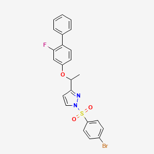 molecular formula C23H18BrFN2O3S B2549771 1-[(4-bromophenyl)sulfonyl]-3-{1-[(2-fluoro[1,1'-biphenyl]-4-yl)oxy]ethyl}-1H-pyrazole CAS No. 477711-14-1