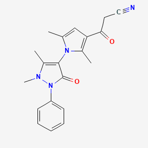 molecular formula C20H20N4O2 B2549815 3-[1-(1,5-Dimethyl-3-oxo-2-phenyl-2,3-dihydro-1H-pyrazol-4-yl)-2,5-dimethyl-1H-pyrrol-3-yl]-3-oxo-propionitrile CAS No. 565193-58-0