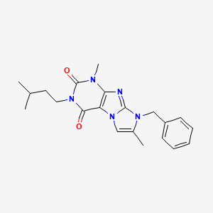 molecular formula C21H25N5O2 B2549823 8-benzyl-3-isopentyl-1,7-dimethyl-1H-imidazo[2,1-f]purine-2,4(3H,8H)-dione CAS No. 896851-06-2