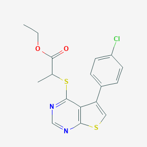 molecular formula C17H15ClN2O2S2 B254984 Ethyl 2-{[5-(4-chlorophenyl)thieno[2,3-d]pyrimidin-4-yl]sulfanyl}propanoate 