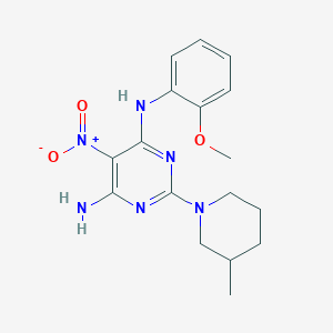 molecular formula C17H22N6O3 B2549855 N4-(2-甲氧基苯基)-2-(3-甲基哌啶-1-基)-5-硝基嘧啶-4,6-二胺 CAS No. 714225-11-3