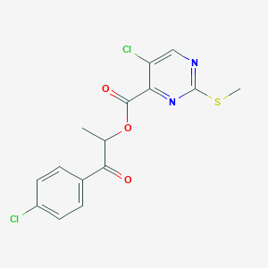 molecular formula C15H12Cl2N2O3S B2549866 1-(4-Chlorophenyl)-1-oxopropan-2-yl 5-chloro-2-(methylsulfanyl)pyrimidine-4-carboxylate CAS No. 1119250-92-8